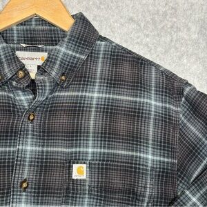 Carhartt Long Sleeve Button-Down Flannel Plaid Shirt-Gray/Blue-Men Large